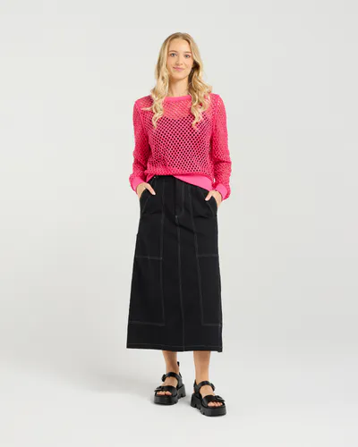 Model wearing Flamingo Cleo Knit By Et Alia Available at Beetees Nelson